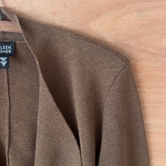 Eileen Fisher Italian Yarn Wool Brown Open Front Cardigan Sweater Size S Minimal - Picture 2 of 6